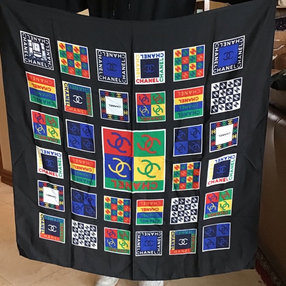 Vintage Chanel logo Silk Scarf